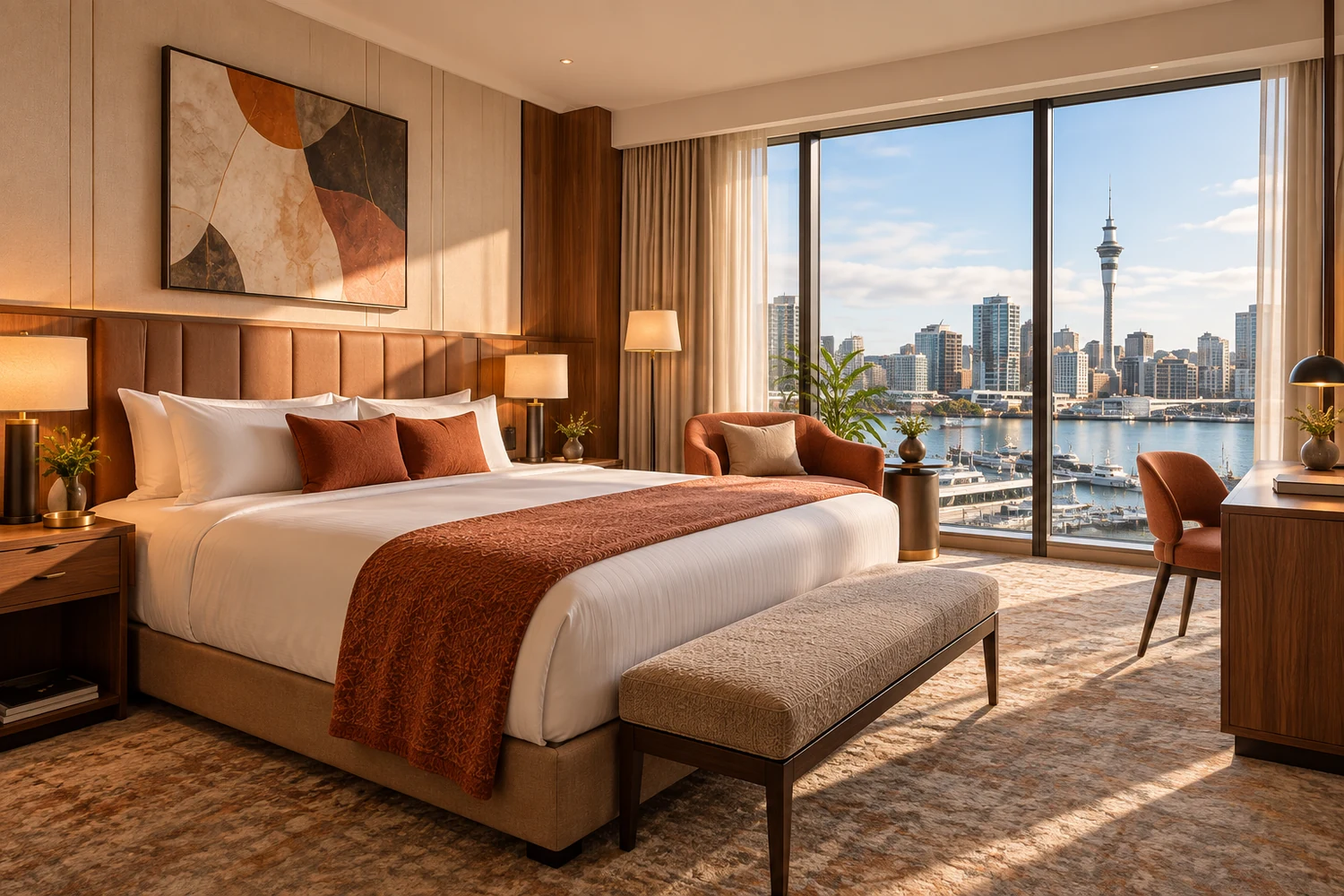 Premium King at Play Folk, with one king bed and warm contemporary furnishings